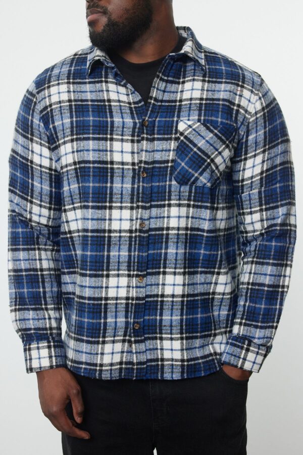 Trendyol Blue Regular Fit Winter Checkered Plaid Lumberjack Plus Size Shirt