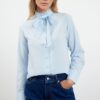 Trendyol Blue Regular Fit Woven Shirt with Closed Collar Ruffle Detail