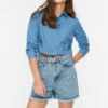 Trendyol Blue Ripped Denim Shorts