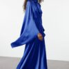 Trendyol Blue Rose Accessory Satin Woven Evening Dress
