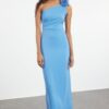 Trendyol Blue Rose Detailed Woven Long Evening Dress