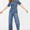 Trendyol Blue Short Sleeve Denim Jumpsuit