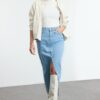 Trendyol Blue Slit Maxi Denim Skirt