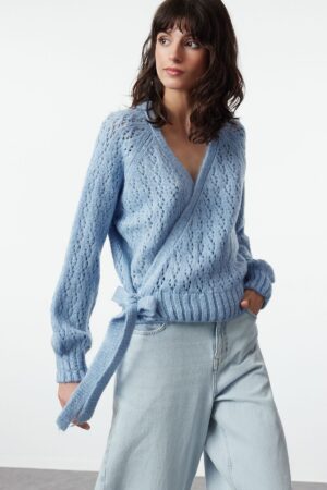 Trendyol Blue Soft Texture Openwork/Hole Detailed Knitwear Sweater