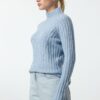 Trendyol Blue Soft Textured Knit Detailed Stand Collar Seamless Knitwear Sweater