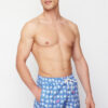 Trendyol Blue Standard Fit Palm Tree Patterned Swim Shorts