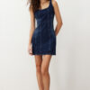 Trendyol Blue Stitch Detail Fitted Mini Denim Dress