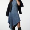 Trendyol Blue Stitching Detailed Asymmetrical Midi Denim Dress
