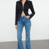 Trendyol Blue Stitching Detailed Normal Waist Flare Jeans