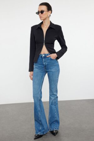 Trendyol Blue Stitching Detailed Normal Waist Flare Jeans