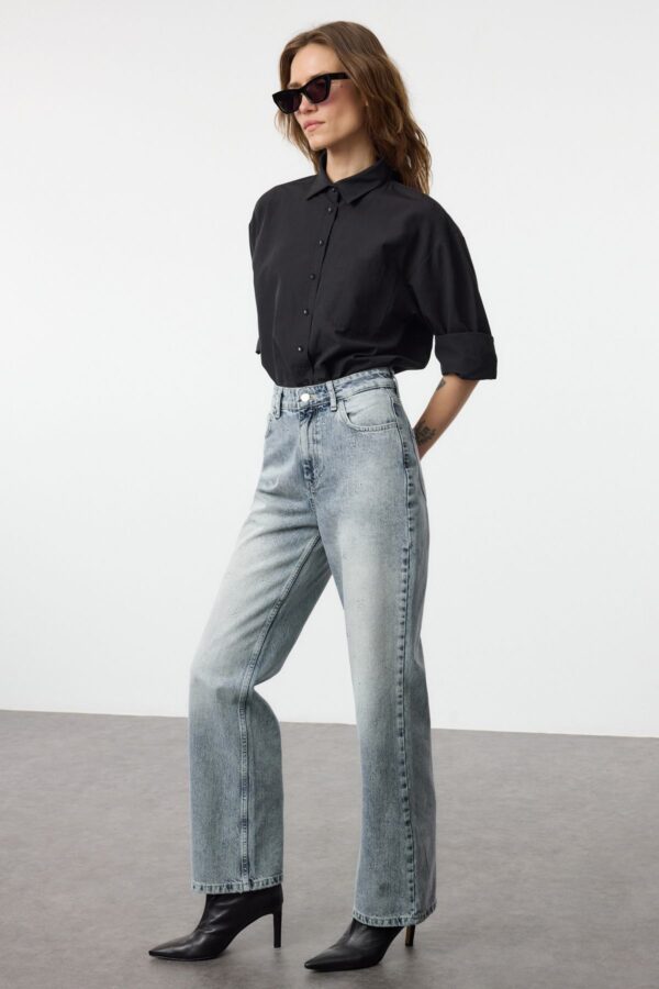 Trendyol Blue Stone High Waist Wide Leg Jeans