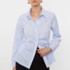 Trendyol Blue Striped Gather Detailed Fitted Woven Shirt