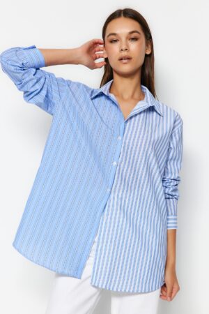 Trendyol Blue Striped Oversize / Wide Fit Woven Shirt