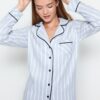 Trendyol Blue Striped Piping Detailed Sleep Banded Fleece Winter Knitted Pajamas Set