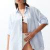 Trendyol Blue Striped Woven Beach Shirt