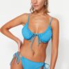 Trendyol Blue Tie-Up texturált magas szárú bikini alsó