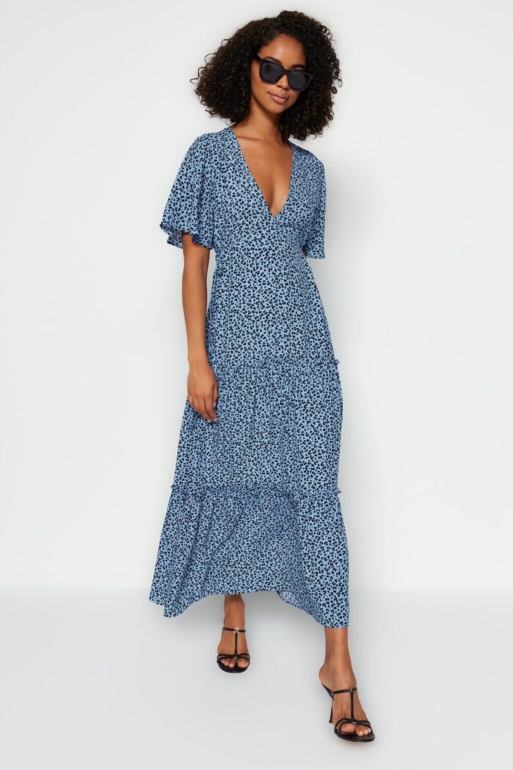 Trendyol Blue V-Neck mintás