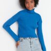 Trendyol Blue Wadding High Neck Knitwear Sweater