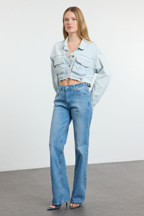 Trendyol Blue Waist Detailed High Waist Wide Leg Jeans