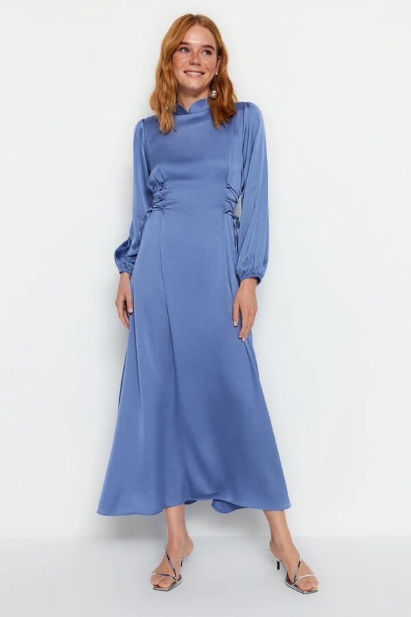 Trendyol Blue Waist brit szatén estélyi ruha