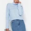 Trendyol Blue Wide Fit puha textúrájú kötöttáru pulóver