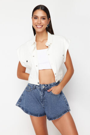 Trendyol Blue Wide Leg Denim Shorts