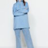Trendyol Blue Zipper Stand-Up Collar Scuba Knitted Sweatshirt