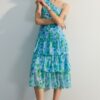 Trendyol Blue egyvállas flounce ruha