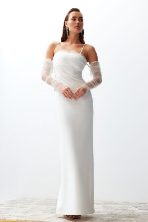 Trendyol Bridal White Body-fitting Lined Woven Wedding/Marriage Long Elegant Evening Dress