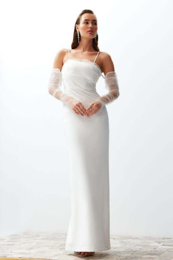 Trendyol Bridal White Body-fitting Lined Woven Wedding/Marriage Long Elegant Evening Dress