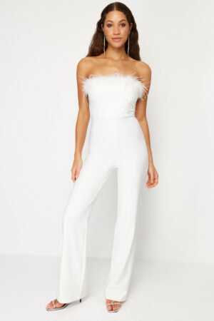 Trendyol Bridal White Wide Leg Knitted Woven Jumpsuit