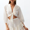 Trendyol Briddal White Mini Woven Embroidered Detailed Beach Skirt
