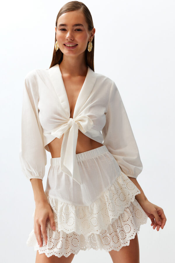 Trendyol Briddal White Mini Woven Embroidered Detailed Beach Skirt