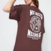 Trendyol Brown 100% Cotton Front and Back Printed Oversized/Wide Fit Knitted T-Shirt