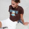 Trendyol Brown 100% Cotton Printed Basic Crop Crew Neck Knitted T-Shirt