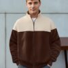 Trendyol Brown-Beige Regular Fit Long Sleeve Stand Collar Zippered Sweatshirt