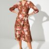 Trendyol Brown Belted Patterned Dress