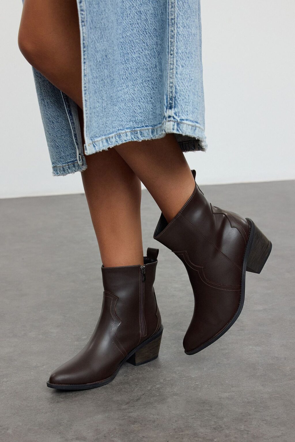 Trendyol Brown Block Heel Women's Cowboy Boots