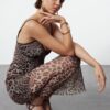 Trendyol Brown Body-Smoothing Leopard Patterned Tulle Woven Dress