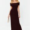 Trendyol Brown Carmen Collar Fitted/Fitted Stretchy Knitted Maxi Pencil Dress