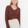 Trendyol Brown Collar Detailed Corduroy Knitted Blouse