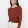 Trendyol Brown Crew Neck Cress Knitted Blouse