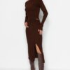Trendyol Brown Crop Knitwear Bottom-Top Set
