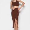 Trendyol Brown Crop Knitwear Slit Detailed Two Piece Set