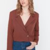 Trendyol Brown Crop Woven Lined Blazer Jacket