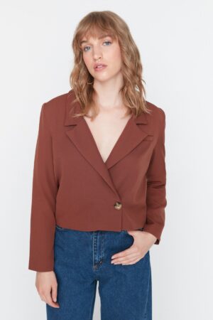 Trendyol Brown Crop Woven Lined Blazer Jacket