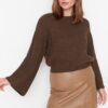 Trendyol Brown Crop spanyol ujjú kötöttáru pulóver