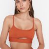 Trendyol Brown Cut Out Detailed Bikini Top