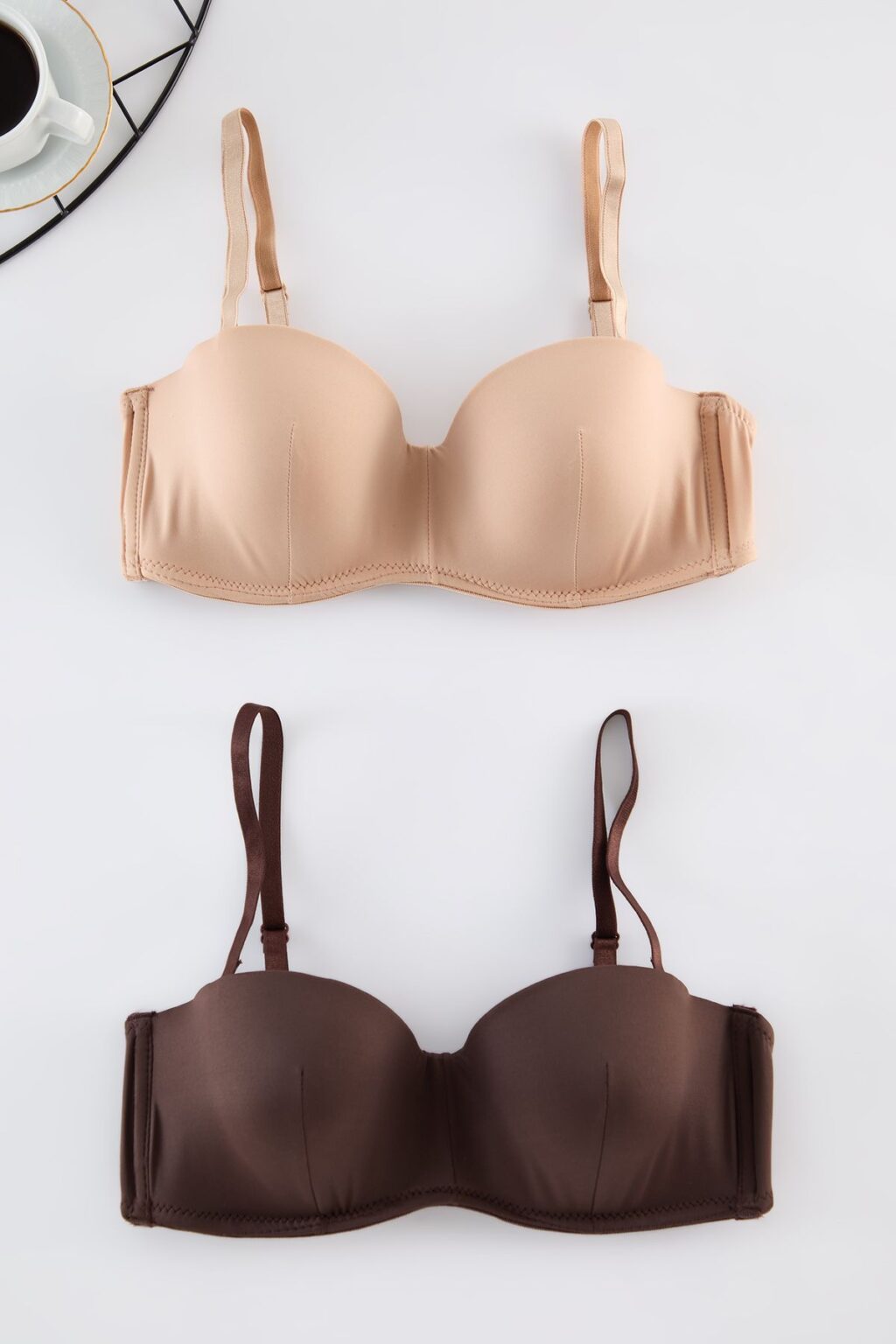 Trendyol Brown-Dark Skin 2-Pack Rope Strapless Padded Full Cup Balconet Knitted Bra