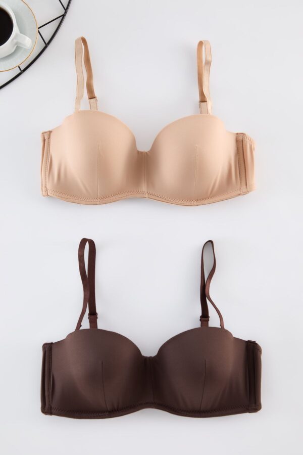 Trendyol Brown-Dark Skin 2-Pack Rope Strapless Padded Full Cup Balconet Knitted Bra